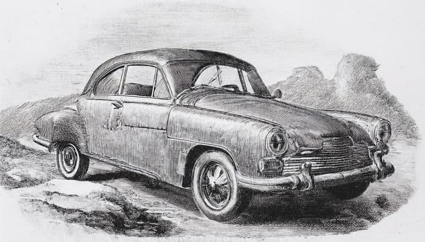 retro vintage car illustration, AI generated image