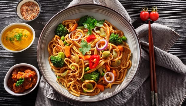 vegetarian curry noodles asian food, AI generated image