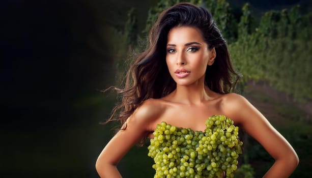 gorgeous young woman dressed with grapes, AI generated image