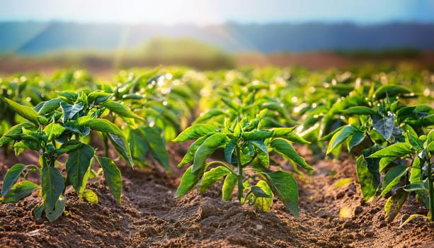 field of bell peppers plants, AI generated image