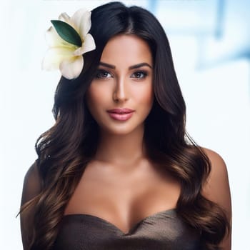 beautiful girl with flowers on her head, AI generated image