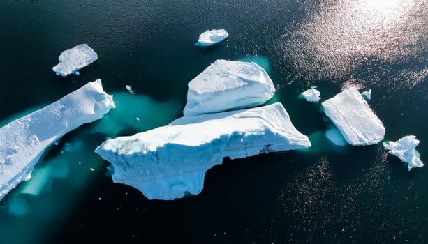 iceberg that has broken off a glacier floating freely in open water, AI generated image