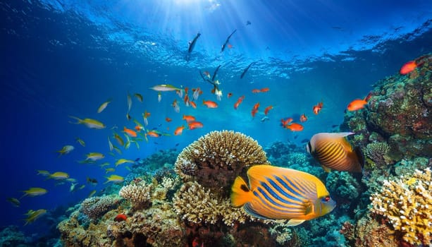 colourful tropical fishes and coral, AI generated image