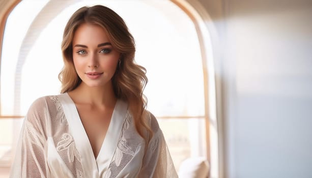 pretty young woman in a white night gown, AI generated image
