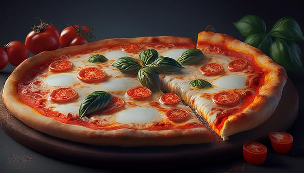 pizza margherita food illustration, AI generated image