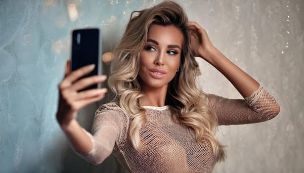 gorgeous young female influencer taking selfie, AI generated image