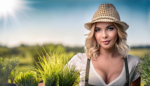 gorgeous young gardener woman, AI generated image
