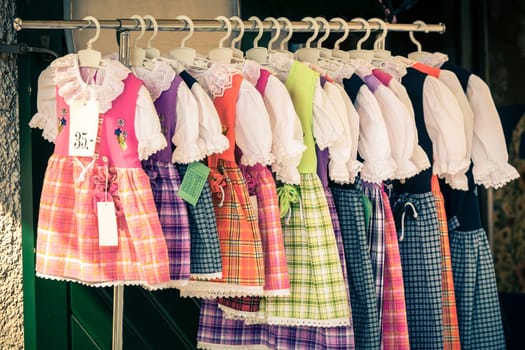 National styled costumes for female exposed in shopping mall store in Salzburg Austria