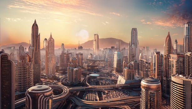 retro futuristic city view, AI generated image