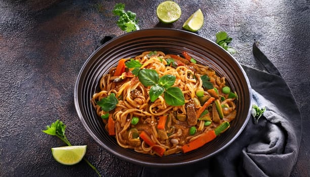vegetarian curry noodles asian food, AI generated image