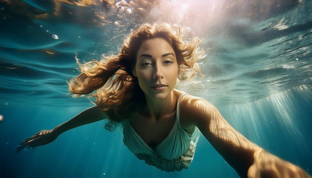 gorgeous young woman swimming in the sea, AI generated image