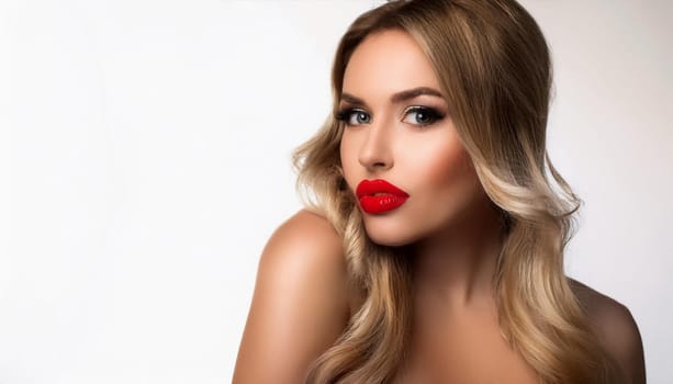 gorgeous young woman with red lipstick, AI generated image