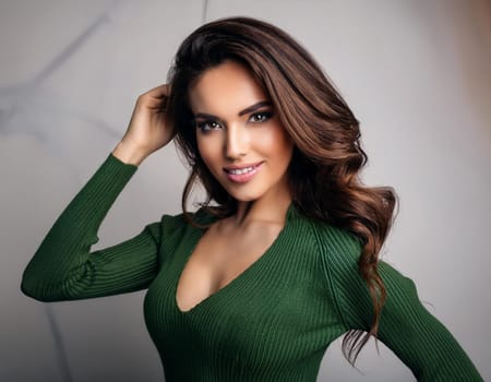 gorgeous woman in a green dress, AI generated image