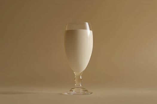 The glass is elegantly shaped, featuring a smooth surface filled with milkshake, highlighting a minimalist design against a warm, neutral backdrop.