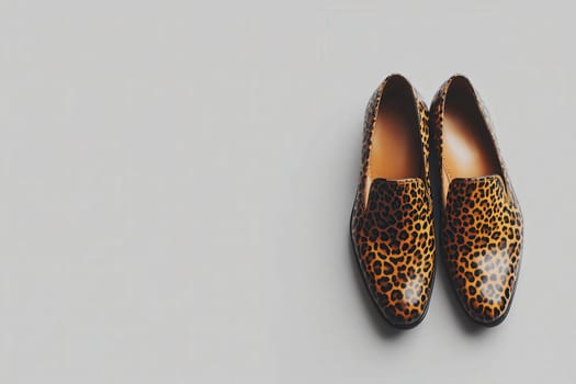 These modern leopard print shoes showcase a bold design that adds flair to any outfit. They rest on a clean solid background, highlighting their unique pattern and style.