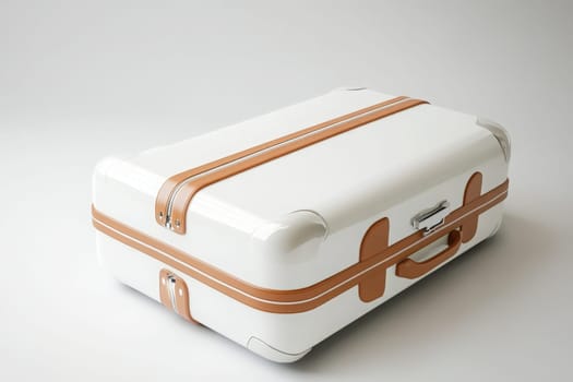 This sleek, modern suitcase features a clean minimalist design with smooth surfaces and elegant leather straps. It offers a chic travel solution for those seeking both form and function.
