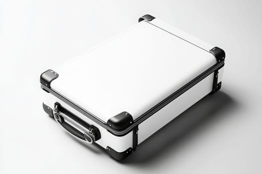 This suitcase showcases a clean, minimalist design, featuring a white exterior with black accents.