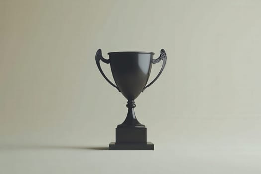 A sleek black trophy stands prominently on a muted, minimalistic backdrop, symbolizing victory and accomplishment. Its clean lines and bold design emphasize a celebration of success.