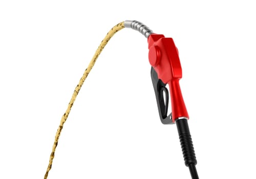 Petrol splashing out of pistol, isolated on white background