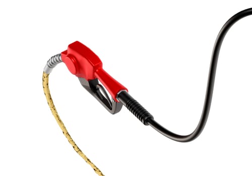 Petrol splashing out of pistol, isolated on white background