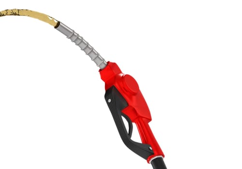 Petrol splashing out of pistol, isolated on white background