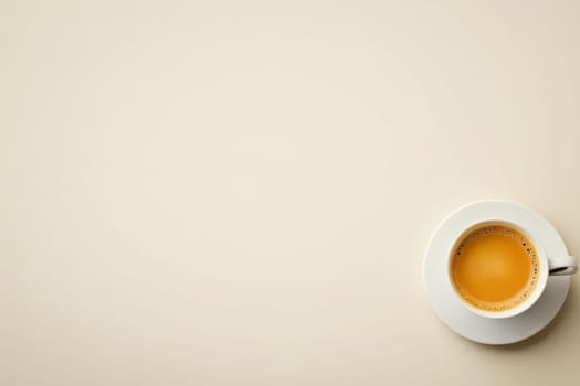 The workspace showcases a simple office desk with a neatly placed coffee cup on a solid surface. The scene exudes professionalism and calmness, ideal for productivity.