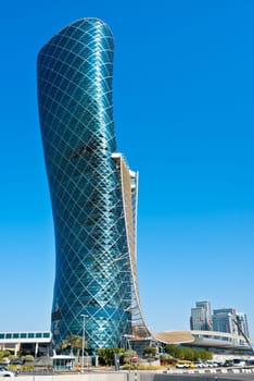 ABU DHABI, UAE - DECEMBER 22: View of The Capital Gate tower in Abu Dhabi on December 22, 2014. United Arab Emirates