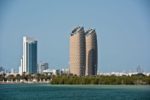 ABU DHABI, UAE - DECEMBER 24: View of The Al Bahr towers in Abu Dhabi on December 24, 2014. United Arab Emirates