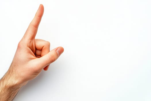 A hand is raised with the fingers forming an okay sign, set against a pristine white background. The gesture signifies affirmation and positivity in a minimalistic style.