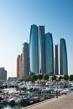 UAE, ABU DHABI - DECEMBER 22: View of Al Bateen Wharf and the Etihad towers in Abu Dhabi, United Arab Emirates on December 22, 2014