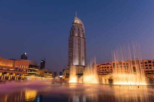 UAE, DUBAI - JANUARY 01: Dubai fountains show at the Dubai Mall on January 01, 2015