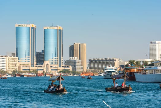 UAE, DUBAI - DECEMBER 27: traditional arabic boats at Dubai creek on December 27, 2014