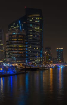 UAE, DUBAI - DECEMBER 31: night view of Dubai Marina, United Arab Emirates - the largest man-made marina in the world on December 31, 2014