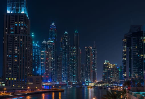 UAE, DUBAI - DECEMBER 31: night view of Dubai Marina, United Arab Emirates - the largest man-made marina in the world on December 31, 2014