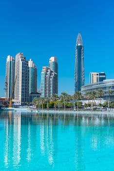 UAE, DUBAI - JANUARY 02: View on Dubai downtown at the Dubai Mall on January 02, 2015