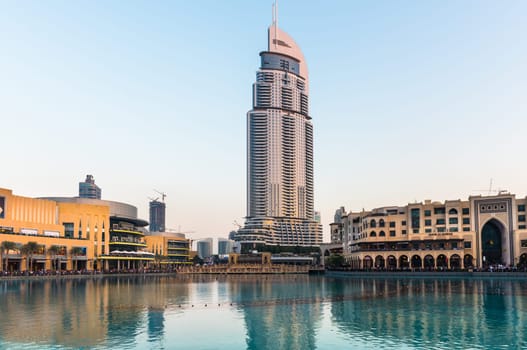 UAE, DUBAI - JANUARY 01: Dubai fountains show place at the Dubai Mall on January 01, 2015