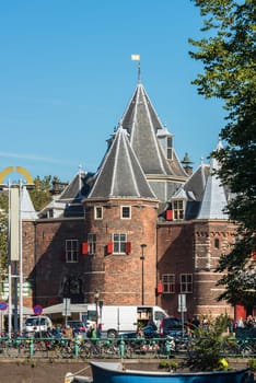NETHERLANDS, AMSTERDAM - OCTOBER 2: view towards the Waag weigh house in Amsterdam on October 2, 2015