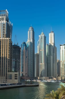 UAE, DUBAI - DECEMBER 31: view of Dubai Marina, United Arab Emirates - the largest man-made marina in the world on December 31, 2014