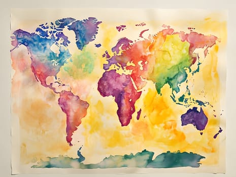 Colorful Watercolor World Map Abstract Geographical Art