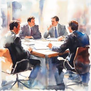 Watercolor Business setting meeting Office Teamwork
