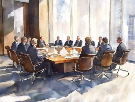 Watercolor Business setting meeting Office Teamwork