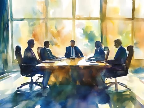 Watercolor Business setting meeting Office Teamwork