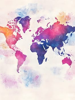 Colorful Watercolor World Map Abstract Geographical Art