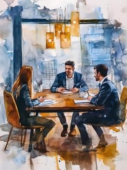 Watercolor Business setting meeting Office Teamwork