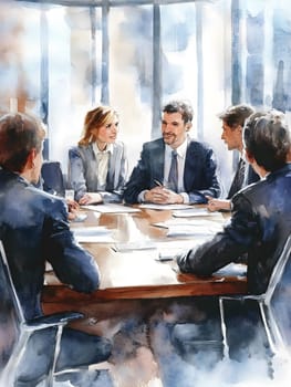 Watercolor Business setting meeting Office Teamwork