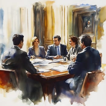 Watercolor Business setting meeting Office Teamwork