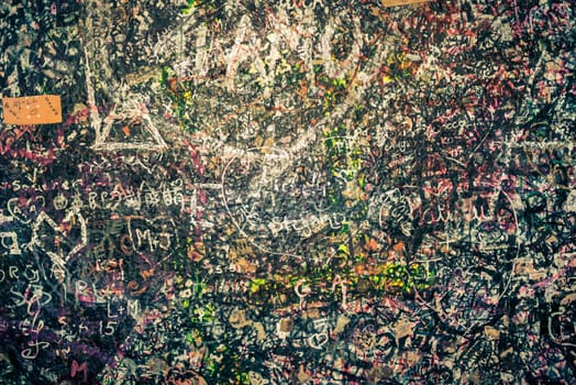 The wall full of messages from lovers in Juliet house, Verona, Italy.