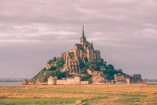 Mont Saint Michel monastery abbey on the island in Normandy, Northern France
