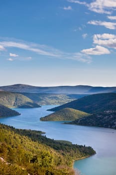 Aerial view of The Krka river in The Krka National park, Croatia