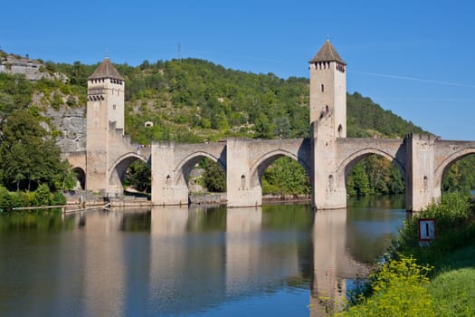 The Valentre bridge the symbol of Cahors town, France